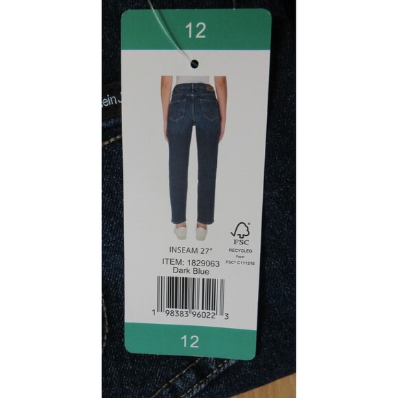 CALVIN KLEIN High Rise Straight Leg Jeans Sz 12  Crop Ankle‎ Dark Blue Denim NWT - Picture 6 of 12